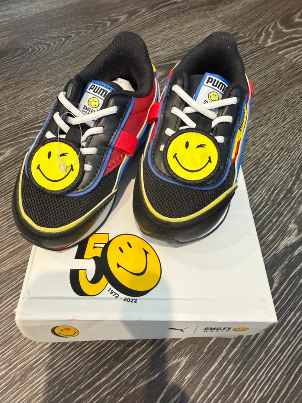 Puma Kids Black, Red & Yellow Smiley Sneakers